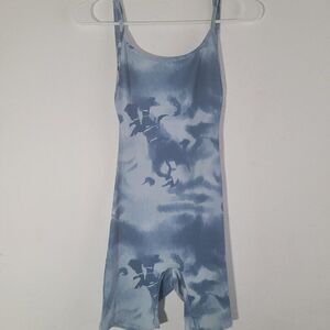Zaful Womens Blue Tie Dye Scoop Neck Spaghetti Strap One Piece Bodysuit Size S